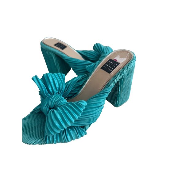WHITE HOUSE BLACK MARKET WHBM McKenna Aqua Crinkle Bow Heels Size 6.5 - Picture 5 of 8